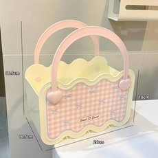 日系可愛手提收納籃 馬卡龍格紋便攜盥洗籃 Sweet ♡ Sweet 設計, 粉色, 1個