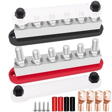 Aienxn 650A 해양 버스 바 튼튼한 전원 분배 블록 배터리 버스바 자동차 터미널 자동차 보트 및 태양열 배선용 6X 9mm(3/8인치) (M10) 스터드 포함(블랙, 한 쌍