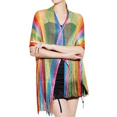 생동감 넘치는 무지개 줄무늬 스카프 스타일리시한 비치 숄 자외선 차단 넥 스카프로 가을과 겨울에 화려한 룩을 완성하세요