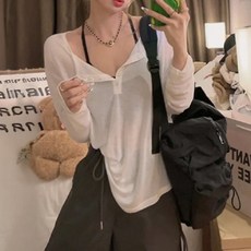 cammello 루즈핏 커버업 시스루 긴팔 티셔츠 오버핏 자외선차단 티