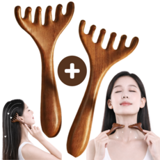 아크배라 사슴뿔 괄사 마사지기 두피 목 승모근 림프 지압 마사지, 우드, 2개