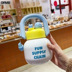 DFMEI 夏季大肚杯子雙飲水杯手提拎拎壺學生大容量塑料杯兒童禮品杯, 1個, 1L, 藍白色-800ML:800-1300ml