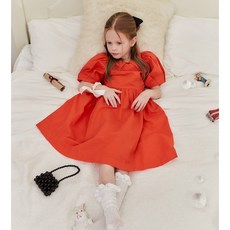 루즈페 아동용 여아 레드 턱 드레스 원피스