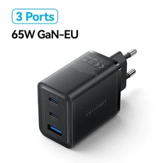 Vention GaN PD 65W 고속 충전기 USB A 유형 C QC 4.0 3.0 iPhone 용 멀티 포트 사무실 충전 어댑터 Samsu, 01 CHINA, 01 Black GaN 65W EU