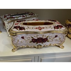 合金立體玫瑰造型面紙盒 奢華風裝飾擺飾