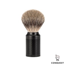 CONQUEST 德國 MUHLE ROCCA 091M96JET 消光黑不鏽鋼刮鬍刷 銀尖獾毛 保水度極佳, 1個