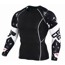 꽃 팔 스포츠 빠른 건조 피트니스 옷 남자 티셔츠 농구 달리기 피트니스 옷 탄성 훈련 압축 옷, L, TC116 긴 흰색 소매