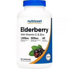 Nutricost 엘더베리 & 생강 뿌리 추출물 (1 300mg) 비타민 C (500mg) 아연 (25mg) 및 D (125mcg) 180캡슐 - 채식주의자 친화적 보충제, Nutricost 엘더베리 & 생강 뿌리 추출물 (1,, 1