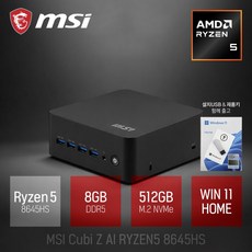 MSI Cubi Z AI 라이젠5 8645HS / 업무용 사무용 인강용 AI 비즈니스용 미니PC, Cubi Z AI R5, WIN11 Home, 512GB, 8GB, 블랙