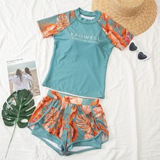 依莎韋爾分體保守泳衣女新款溫泉時尚遮肚顯瘦運動款游泳衣