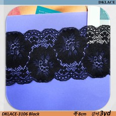 DKLACE-3106 자가드 스판 레이스 폭 8cm 홈패션 리폼 부자재, 3개, 블랙
