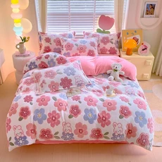 두껍고 따뜻한 짧은 봉제 이불 커버 킹 더블 퀸 사이즈 양면 산호 양털 이불 커버 베갯잇 미포함 겨울, 04 180x200cm 1pc, 03 07