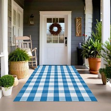 [ 629935 ] 버팔로 격자무늬 야외 러그 1.2 x 1.8m(4 6피트) 블루 앤 화이트 체크 무늬 실내·외 공간 웰컴 도어 매트를 위한 레이어링 세탁 가능한 면 우븐, [ 629935 ] 버팔로 격자무늬 야외 러그, 1.2, 블루 & 화이트 격자무늬