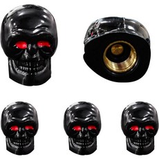 고무 링이 있는 딕노 5 PCS 스컬 스타일 타이어 밸브 스템 캡 레드 아이즈 자동차 에어 캡 커버 방진 구리 라이너 자동차 SUV 자전거 트럭용 범용 커버 블랙, Titanium & Gray