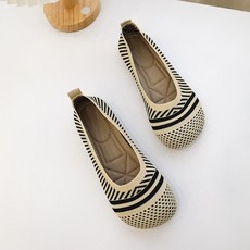 여름 레트로 니트 여성 플랫 라운드 토 캐주얼 슬립온 단화