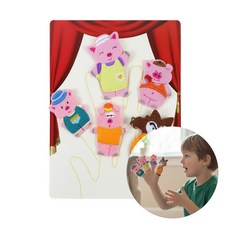 편한집 돼지삼형제 손가락인형 역할놀이인형 인형극손인형 펠트교구, 1세트, 6개, 농장 동물