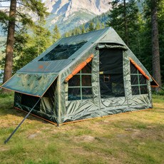 SamaDally 에어텐트 6.3평 원터치 자동충전 투톤 디자인 기둥 10cm 높임 리빙쉘 거실형 대형 파노라마 천창 사계절 캠핑, 4-6, Green+Orange