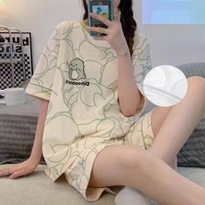 BROWMODA 여성 반팔 수면 잠옷 상하의 세트