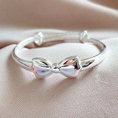 儒家寶寶 純銀 足銀 S999 (單隻) 手鐲 蝴蝶結 滿月寶寶 彌月禮 親子飾品 周歲 抓周 禮盒 送拭銀布, 1個