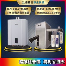 林內 RUA-C1600WF 16L 強制排氣熱水器搭配愛惠浦 HS288T PLUS 雙溫加熱器及4H2三道淨水器組合