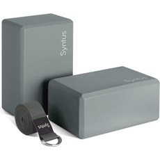 신투스 요가 블록 및 스트랩 세트 부드러운 논슬립 2개 일반 피트니스 필라테스 스트레칭 토닝을 위한 8FT 메탈 D링, Grey