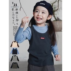 兒童長袖針織上衣 2025秋季新款女童假兩件疊穿 高彈力寶寶衣服