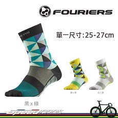 速度公園FOURIERS菱格騎行襪 綠/黑/黃 SCM7A0 360度彈性包覆 高密度纖維 腳底25-27公分, 1個, 黑/綠