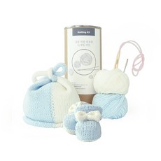 신생아 매듭 모자+리본부츠 - Knitting Kit, 베이비블루+아이보리, 1개