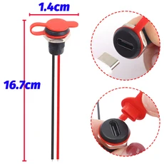 Type-C 자동차 충전 커넥터 3A 5V 2핀 베어 와이어 PVC 방수 암 홈 스마트 장치용 너트 잠금 포함), 06 1pcs Type-C Socket