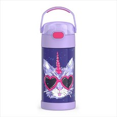 THERMOS FUNTAINER 빨대 포함 물병 - 355ml(12온스) - 아동용 스테인리스 스틸 진공 단열 물병 뚜껑 포함 모드 플라워, 멋진 Caticorns