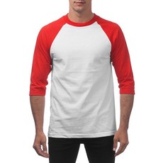Pro Club 남성용 7부 소매 크루넥 야구 티셔츠 화이트 (바디) / 레드 (슬리브) XL