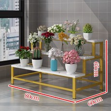 花店展示架陽臺鐵藝客廳落地花架多層鮮花專用架子花瓶花束花盆架層架 置物架 花架, 金架+白石紋三層80*60*65