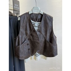 【臺灣出貨 】 皮馬甲女短款2025秋裝新款韓版複古紐扣設計感機車服pu皮馬夾外套