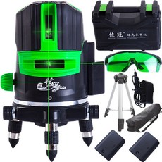 雙電池 綠光五線 雷射水平儀 雷射水準儀 電子水平儀 激光水平儀 水準儀 木工裝修 貼磚貼地 墨線儀, 1個, 全配 綠光五線觸控式+三腳架 室內外通用