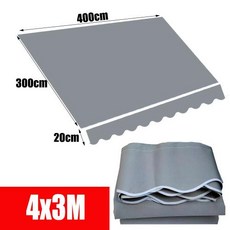 맞춤형 밝은 회색 차양 교체 패브릭 450D 그늘 천 방수 발코니 개폐식 캐노피 사전 수 놓은, 4x3m