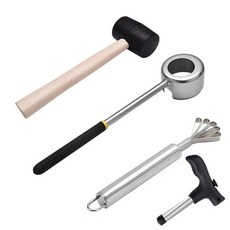 開椰子神器椰子開殼器，商用家用椰青開椰器，輕鬆挖肉打孔, 椰子開殼器+錘子+刮肉器+開孔, 1個