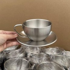 304不鏽鋼雙層咖啡杯碟套裝, 1個, 304不鏽鋼雙層咖啡杯碟套裝270ml
