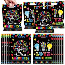 Falueqg 자폐증 인식 파티 선물 가방 - 100피스 자폐증 인식 선물 캔디 선물 가방 퍼즐 조각 나무 파티 선물 사랑 필요 없음 4월 축제 장식, Falueqg 자폐증 인식 파티 선물 가방 - 100피