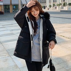 HeyShu 女款中長版毛絨邊連帽戶外休閒外套