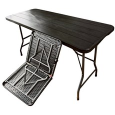 戶外露營折疊桌, 黑木紋, 10人