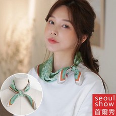 seoul show 腰果花卉仿蠶絲雪紡絲巾 方領巾 頭飾配件