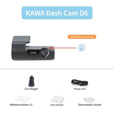 KAWA D6 차량용 블랙박스 2K 1440P 고화질 WiFi 앱연동 음성제어 대시캠 WDR 야간투시경 G센서 주차모드 숨김형 자동차 DVR 레코더 전후방 카메라, D6 Vocie Control_없음