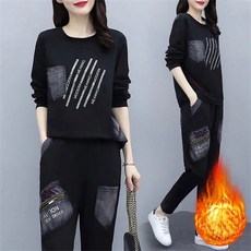 TKX 여성용 캐주얼 운동복 세트 가을겨울 따뜻한 투피스 프린팅 패턴 착용감 좋은