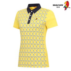 마코 (여성)앞면프린팅배색카라반팔 티셔츠_MJW2TS23