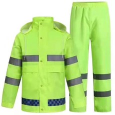 加厚反光雨衣雨褲套裝 交通執勤巡邏安保物業路政高速 透氣防水, 藍格綠單層套裝,XXL