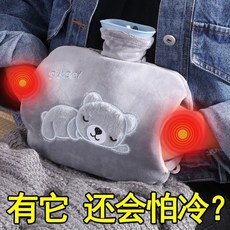 冬季必備註水式熱水袋 安全保暖PVC暖水袋 防爆加厚灌水 可拆洗絨套暖手寶 暖被窩保溫, PVC內膽1250ML+棕色牛牛絨套,安全防爆不漏水丨4W+客戶評價好用