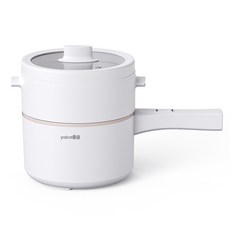 yoice優益 多功能電煮鍋 1.5L雙層蒸煮迷你電火鍋, 白色:帶蒸籠