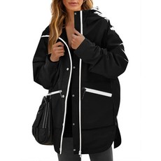 Yousify 여성용 방수 레인 재킷 레인코트 후드 안감 윈드브레이커 트렌치 코트 포켓 포함 야외 하이킹용 블랙. XL102923, Yousify 여성용 방수 레인 재킷 레인코트 후드 안