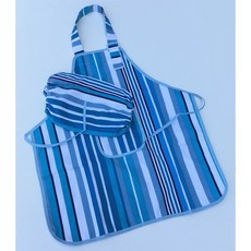 兒童圍裙/罩衣，藍色條紋，附袖套