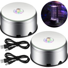 Mudder 머더 7 LED 회전 디스플레이 스탠드 조명 컬러풀 크리스탈 베이스 컵 터너 플랫폼 360도 스피너 텀블러 컵용 USB 케이블 포함 유리 주얼리 아트 공예품 선물, 1